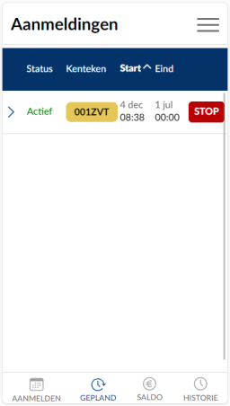 Stop uw huidige kenteken