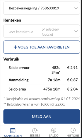 Afbeelding ParkStart Favoriet kenteken toevoegen